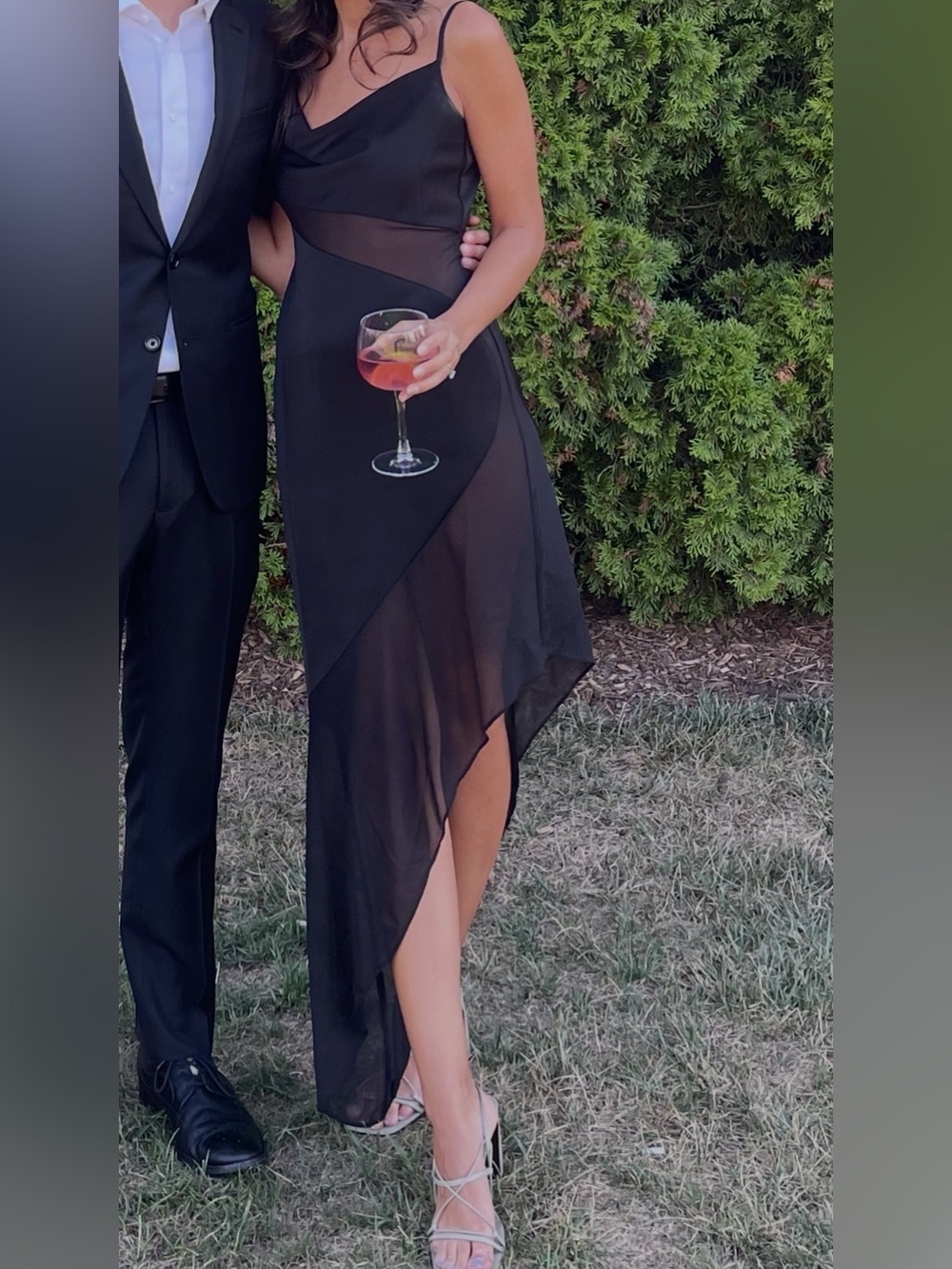 NBD Black Asymmetrical Sheer Overlay Skirt